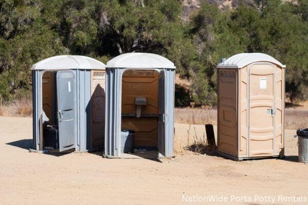 a clean row of portable restrooms for outdoor weddings or festivals in Maryland